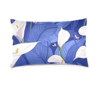 Safari Calla Lily Royal Blue Standard/Queen Size satin pillowcase zipper 600 count cotton pillow cases for Hot Sleepers, Soft & Silky Smooth fundas para almohadas 20x30 inchs Set of 2