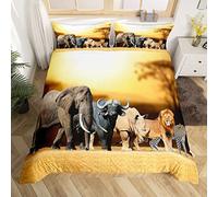 Safari Duvet Cover Double African Animals Exotic Decor Bedding Set Lion Elephant Zebra Adult Teen Kids Comforter Cover Wild Animal theme for Boys Girls Nature Decor Soft Bedding Set