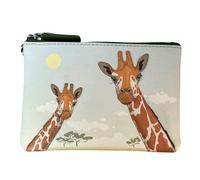 Safari Giraffe Design with 2 Giraffes - Zip Top Small Genuine Leather Change Purse with Appliqué Detail - Pocket-Sized Wallet for Coins & Cash - 12.5 x 8.5 cm
