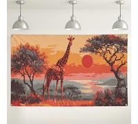 Safari Giraffe Wall Backdrop, Vibrant Sunset Nature Art Decor, Photography Background for Parties, Indoor/Outdoor Events, Wildlife Theme Decorations 71x43 Inch