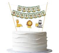Safari Happy Birthday Cake Topper Banner - Jungle Safari Theme Cake Bunting & Cupcake Toppers - 6pcs Zoo Animals Party Decorations for Baby Shower