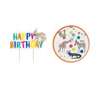 Safari Happy Birthday Candle & Safari Paper Plates Bundle