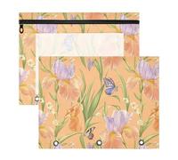 Safari Iris Flowers Peach Pencil Binder Pouches Clear Storage Bag for A4 Paper Letter 2 Pack Students Class Supplies
