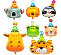 Safari Jungle Animal Balloons, Kaluofan 7 PCS Safari Animals Head Foil Balloons, Animals Head Giant Balloon for Kids Birthday Decorations Safari Jungle Animal Theme Party Decor Supplies