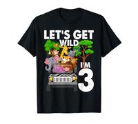 Safari Jungle Animal Let's Get Wild I'm 3 Year Old Birthday T-Shirt