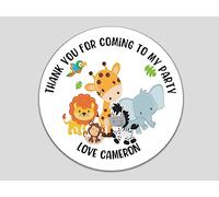Safari Jungle Animals Kids Birthday Party Bag Sticker Sweet Cone Favour Labels (6cm - 12 Stickers)