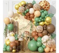 Safari Jungle Balloons Arch Kit,125 pcs Sage Green Brown Balloon Garland Olive Green Gold Balloons Animal Print Balloon Woodland for Kids Baby Shower Birthday Forest Wild Theme Party Decoration