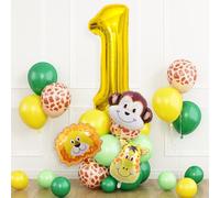 Safari Jungle Balloons for 1st Birthday Boys Girls, Jungle Theme First Birthday Decoration with Gold Number Balloon 1, Animal Print Balloons for Tropical Theme Party Supplies Baby Shower