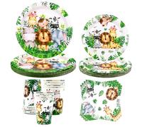 Safari Jungle Birthday Tableware Set - Wild One 1st Birthday Decorations - Dinner Plates Desserts Plates Cups Napkins for Animal Party Supplies, Serves 20 (20)