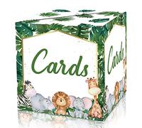 Safari Jungle Card Box - Wild Animal Collapsible Money Box or Gift Box for Baby & Bride Shower, Birthday, Wedding Reception, Engagement Party, Graduation - 8"x8"x8" Party Favors Decorations Boxes(18)