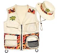 Safari Kidz Outdoor Explorer Kit - Orange Camouflage Cargo Vest and Hat Set, Backyard Nature Adventures, Washable Costume, Age 3+