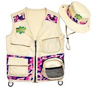 Safari Kidz Outdoor Explorer Kit - Pink Camouflage Cargo Vest and Hat Set, Backyard Nature Adventures, Washable Costume, Age 3+