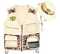Safari Kidz Outdoor Explorer Kit - Tan Camouflage Cargo Vest and Hat Set, Backyard Nature Adventures, Washable Costume, Age 3+