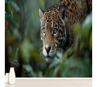 Safari Leopard Forest Large Mural Self Adhesive Wallpaper 256x350 cm, Jungle Animals Cheetah Wallpaper, Leaves Plants Wall Stickers Vinyl for Living Room, Kitchen Wall Art