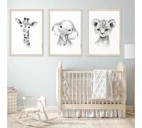 Safari Nursery Wall Art Decor Baby Animal Canvas Wall Art Baby Room Nursery Pictures Kids Artwork Safari Jungle Animal Prints Giraffe Elephant Tiger Painting Set of 3 for Bedroom 16x24 Inch Unframed