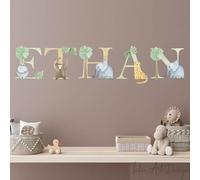 Safari Nursery Wall Decals Personalised - Jungle Animal Name Stickers, Removable Baby Room Decor for Boys & Girls, Custom Kids Bedroom Vinyl Art
