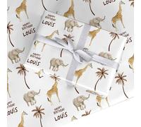 Safari Personalised Happy Birthday Wrapping Paper - Custom Animal Gift Wrap with Name - Recyclable Jungle Party Paper for Boys, Girls & Kids by Dyefor - Small Roll (50cm x 2.2m)