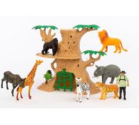 Safari Playset for Kids - 9 Piece Jungle Animal Figures with Tree Playset, Educational Pretend Play Toys for Boys & Girls Age 3+, Includes Lion, Elephant, Tiger, Giraffe, Gorilla, Zebra & Explorer