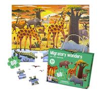 Safari Puzzle for Kids Ages 3-8 - 60-Piece Montessori Floor Puzzle for Boys & Girls | Travel Toy, Toddler Learning Game & Gift for 3 4 5 Year Olds | Migratory Wonders Jigsaw
