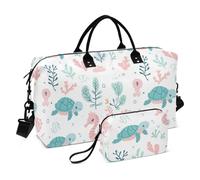 Safari Sea Animals Cartoon Simple Decorative Travel Tote Bag Gym Bag with Toiletry Bag for Trip 2 Pcs Set bolsas Grandes para Mujer