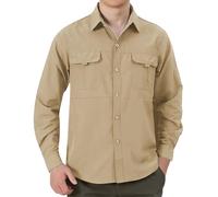 Safari Shirts for Men UK - Basic Long Sleeve Woven Shirt Button Down Big & Tall Two Pocket Snap Shirt Army Green Classic Overshirt Loose Fit Solid Color Men's Jacket Shirt Winter Thick Shirt