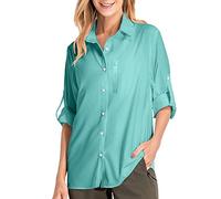 Safari Shirts for Women UPF50+ UV Sun Protection Fishing Shirts Quick Dry Lightweight Adjustable Long Sleeve Travel Blouses for Women Hiking Trekking Camping Functional Shirts Mint Green