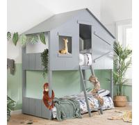 Safari - Single - Kids House Style Bunk Bed - Grey - Wooden - 3ft - Happy Beds