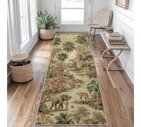 Safari Tropical Animal Runner Rug 66 x 200 cm Long Washable, Elephant Tiger Runner Rug for Hallway Non Slip Carpet, Kitchen Entryway Hall Bedroom Decor, Soft Low Pile uf&A378