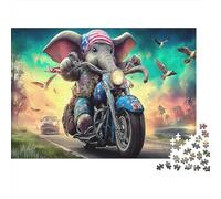 Safari Wildlife 100% Recycled Cardboard Elephant on Motorcycle 1000 Piece Jigsaw Puzzles Adults And Children Fun Present 38x26cm/1000pcs