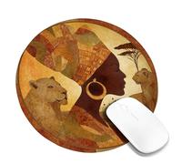 Safari Wildlife Round Mouse Pad, Earth Tone Animal Art Design Stitched Edge Mousepad, Rubber Non-Slip Washable Gaming Mouse Pad for Home and Office Use Round 8x8 Inch