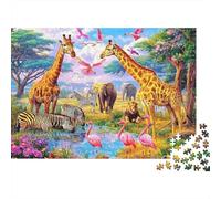 Safari Wildlife Scene 1000 Piece Jigsaw Puzzles Giraffes in Savanna Adults Aged 12 And Above Educational Game Beautiful Decoration Challenge High Difficulty Birthday Gifts 70x50cm/1000pcs