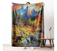 Safari Woodland Animal Blanket for Couch, Black Bear Fleece Blanket 60"x80" Warm Soft, Autumn Farmhouse Wildlife Throw Blanket for Bed, Cozy Lightweight Washable Bedding for All Season