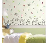 Safari Woodland Animals Wall Sticker, Bear Deer Rabbit Wall Decal, Black & White Jungle Animal Nursery Kids Stickers for Playroom Decor(56pcs)