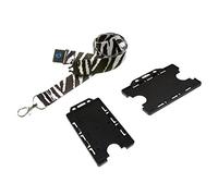 Safari / Zoo Animal Print Lanyard with Safety Breakaway & Double Card Holder (Zebra Lanyard With Horizontal Card Holder)