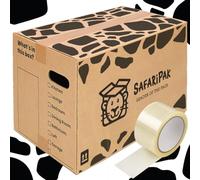 SAFARIPAK - 10 Pack Strong Large Reusable Cardboard Storage Packing Moving House Boxes 52cm x 30cm x 30cm with Carry Handles and Room List Checkboxes - 47 Litres Capacity - Inc. 66m Roll of Tape