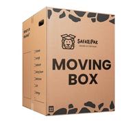 SAFARIPAK - 10 Pack Strong Tall Extra Large Reusable Cardboard Storage Packing Moving House Boxes 60cm x 44.5cm x 44cm with Carry Handles and Room List Checkboxes - 115 Litres Capacity