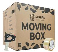 SAFARIPAK - 10 x Extra Large 52cm x 52cm x 40cm Strong Reusable Cardboard Storage Packing Moving House Boxes with Carry Handles and Room List Checkboxes - 108 Litres Capacity - Inc 66m Tape & Tape Gun