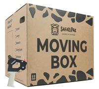 SAFARIPAK - 10 x Extra Large 52cm x 52cm x 40cm Strong Reusable Cardboard Storage Packing Moving House Boxes with Carry Handles and Room List Checkboxes - 108 Litres Capacity - Inc. Tape Dispenser Gun