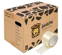 SAFARIPAK - 10 x Large Strong 52cm x 30cm x 30cm Reusable Cardboard Storage Packing Moving House Boxes with Carry Handles and Room List Checkboxes - 47 Litres Capacity - Inc. 66m Roll of Tape