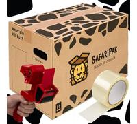 SAFARIPAK - 15 Pack Strong Large 52cm x 30cm x 30cm Reusable Cardboard Storage Packing Moving House Boxes with Carry Handles and Room List Checkboxes - 47 Litres Capacity - Inc. 66m Tape & Tape Gun