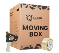 SAFARIPAK - 15 Pack Strong Tall Extra Large Cardboard Storage Packing Moving House Boxes 60cm x 44.5cm x 44cm with Carry Handles & Room List Checkboxes - 115 Litres Capacity - Inc 66m Tape & Tape Gun