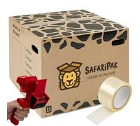 SAFARIPAK - 15 x Extra Large 52cm x 52cm x 40cm Strong Reusable Cardboard Storage Packing Moving House Boxes with Carry Handles and Room List Checkboxes - 108 Litres Capacity - Inc 66m Tape & Tape Gun