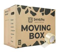 SAFARIPAK - 20 Pack Strong Large 52cm x 30cm x 30cm Reusable Cardboard Storage Packing Moving House Boxes with Carry Handles and Room List Checkboxes - 47 Litres Capacity - Inc. 66m Roll of Tape