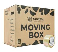 SAFARIPAK - 20 x Large Strong 52cm x 30cm x 30cm Reusable Cardboard Storage Packing Moving House Boxes with Carry Handles and Room List Checkboxes - 47 Litres Capacity - Inc. 66m Roll of Tape