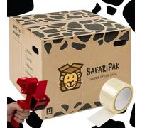 SAFARIPAK - 5 Pack Strong Extra Large 52cm x 52cm x 40cm Reusable Cardboard Storage Packing Moving House Boxes with Carry Handles & Room List Checkboxes - 108 Litre Capacity - Inc 66m Tape & Tape Gun