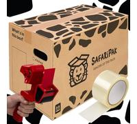 SAFARIPAK - 5 Pack Strong Large Reusable Cardboard Storage Packing Moving House Boxes 52cm x 30cm x 30cm with Carry Handles and Room List Checkboxes - 47 Litres Capacity - Inc. 66m Tape & Tape Gun