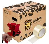 SAFARIPAK - 5 x Large Strong 52cm x 30cm x 30cm Reusable Cardboard Storage Packing Moving House Boxes with Carry Handles and Room List Checkboxes - 47 Litres Capacity - Inc. 66m Tape & Tape Gun
