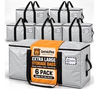 SAFARIPAK 6 Pack 90L Grey Moving Bags Heavy Duty Packing Boxes Storage Bag | Double Zip Opening, Wrap Around Carry Handles, Tear-Resistant Woven Construction, Label Pocket, Reusable Fold Flat Design