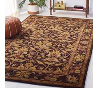 SAFAVIEH Antiquity Collection 4' x 6' Dark Plum / Gold AT51B Handmade Traditional Oriental Premium Wool Area Rug