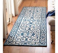 SAFAVIEH Chelsea Collection Runner Rug - 2'6" x 12', Ivory & Dark Blue, Hand-Hooked French Country Wool, Ideal for High Traffic Areas in Living Room, Bedroom (HK11I)